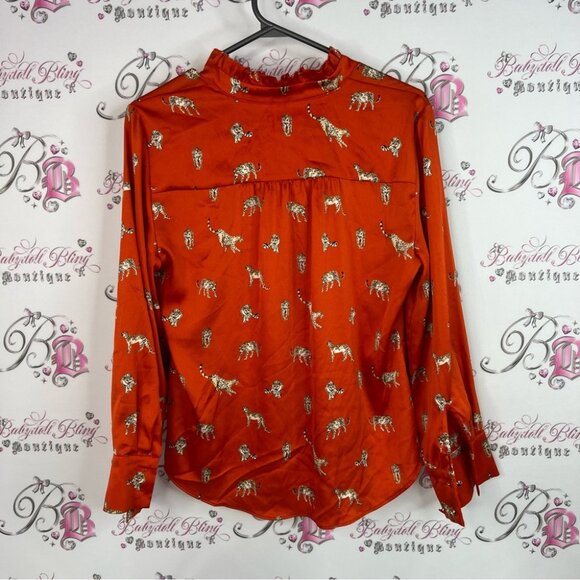 Chico's blouse leopards cheetahs cats Vibrant Orange Top with Leopard Print - Picture 2 of 7